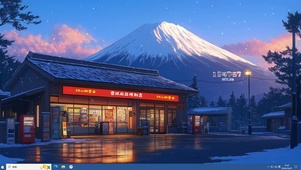 风景主题 雪山下的便利店