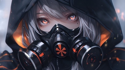 戴防毒面具酷女孩