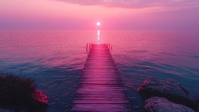 梦幻晚霞小船码头