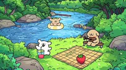 线条小狗森林野餐派对