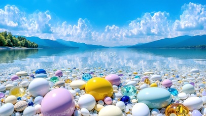 唯美湖边彩色鹅卵石