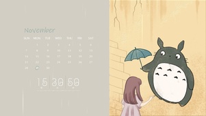 雨天墙绘的女孩（时钟、日历）