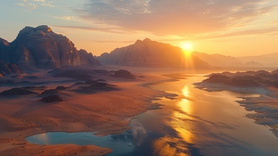 落日夕阳沙漠湖泊