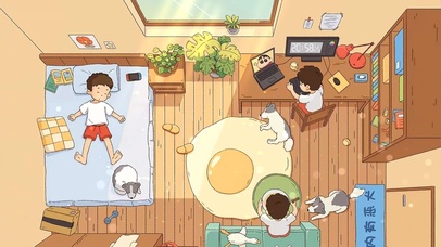 治愈温馨假期房间男孩