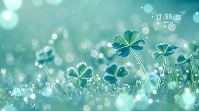 4k清新护眼四叶草露珠