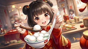 新年喜庆吉祥女孩吃汤圆01