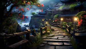 夜景 古风庭院	