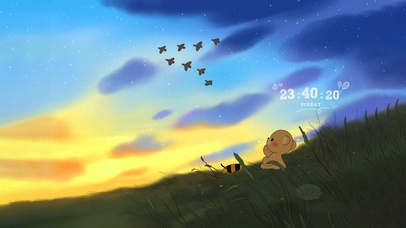 治愈可爱夕阳草地上的小熊