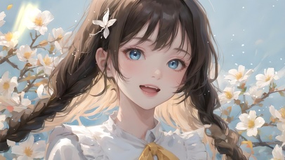 满山鲜花中的少女
