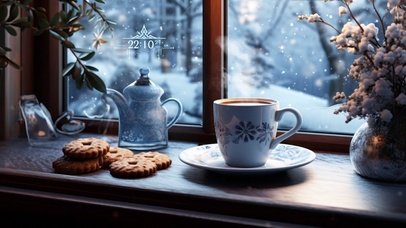 甜美精致的冬日雪天咖啡