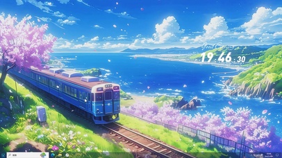 樱花列车AI插画-桌面主题