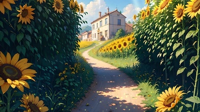 夏日开满向日葵的小路