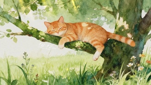 树枝上晒太阳的小猫