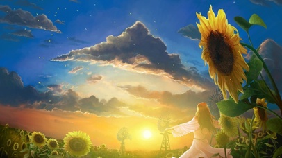 夕阳下的向日葵美女