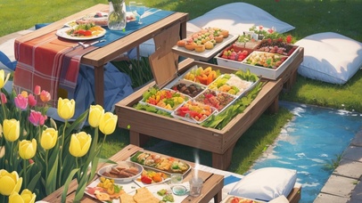 郁金香花丛野餐