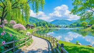 护眼湖畔村庄