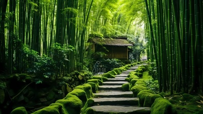 4k石阶青苔竹林