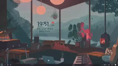 插画小屋（含时钟、音乐频谱）