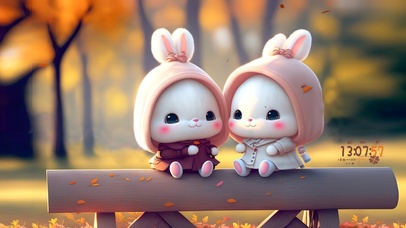 4k秋枫下的姐妹萌兔