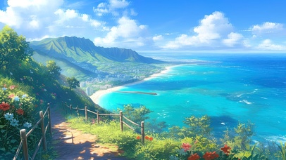 治愈海边山坡小路