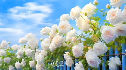 篱笆蓝天玫瑰
