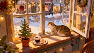 圣诞节窗边风景