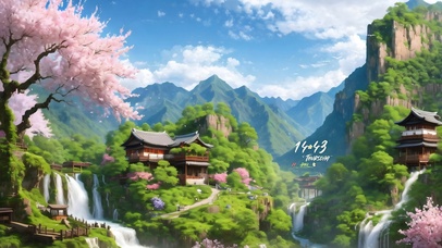 4k山间古镇瀑布