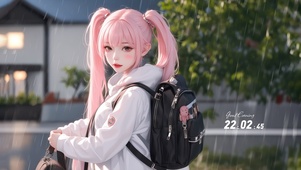 双马尾雨中女孩