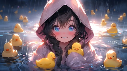 可爱水中小鸭少女