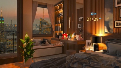 傍晚雨天都市房间