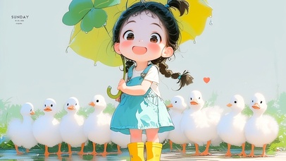 小女孩和她的小鸭子