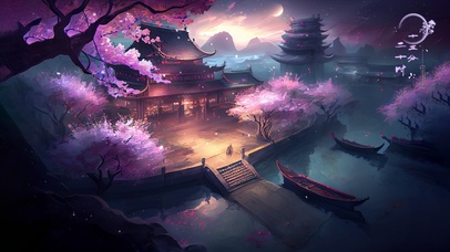 古风江边宗门阁楼