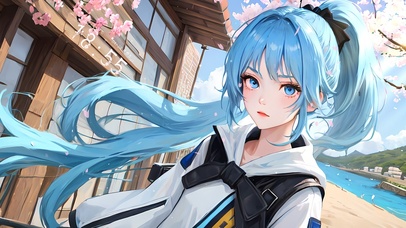 唯美樱花庄湖畔少女