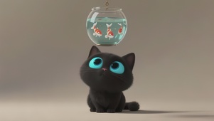 可爱逗鱼小黑猫