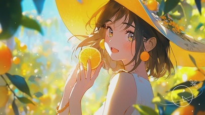 清新的盛夏里的可爱女孩