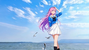 海边吹风的少女