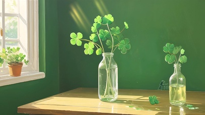 阳光下清新四叶草