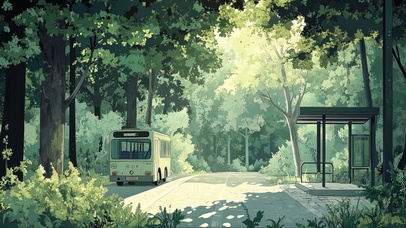 幽静森林的公交站台