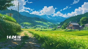 蓝天白云田野风光