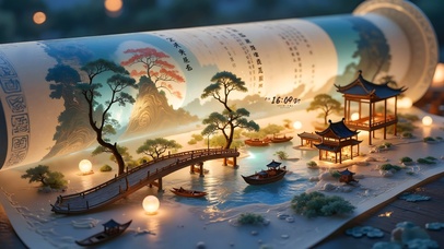 唯美卷轴山水画