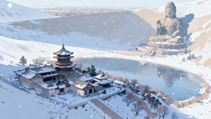 冬日月牙泉旁的大佛