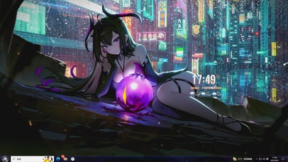 赛博雨夜少女—【主题桌面】
