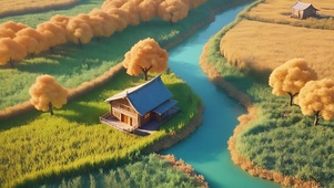初秋河边小屋