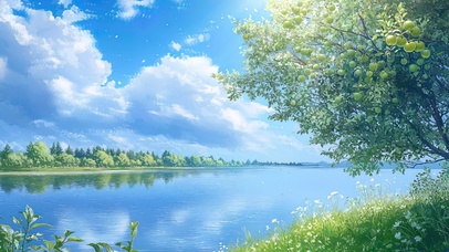 晴天的静谧湖泊