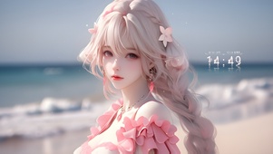 清纯粉发吊带美女