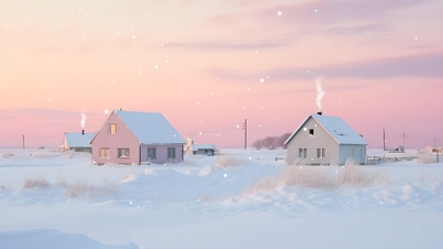 温馨雪中小屋