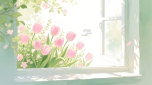 清新窗外郁金香