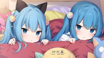 可爱呆萌床上少女