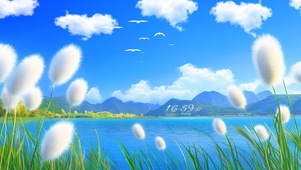 湖边芦苇