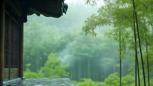 阁楼竹林小雨
